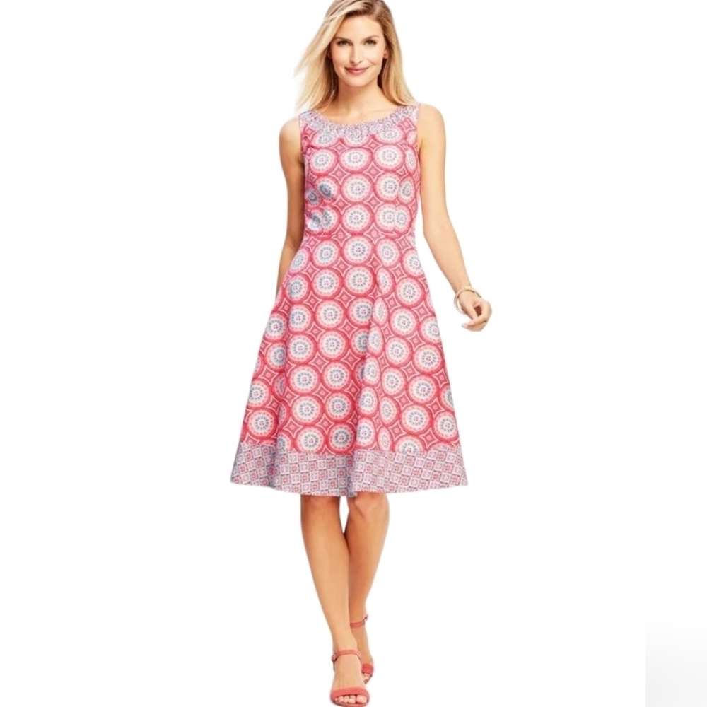 Talbots Women's Dress Geo Print Fit & Flare Pink Sleeveless Pink Barbie‎ Size 10